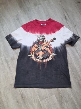 KILL FOR LOVE Shirt Mens Red Gray Tie Dye Skull Rising Flames PYF Denim Medium